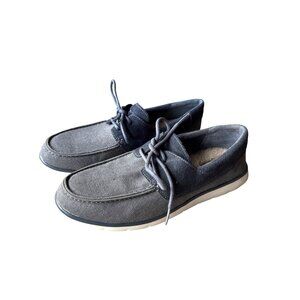 Ugg Mens Catton 8.5 Moccasin Loafers Navy Canvas Suede Sheepskin Lining NIB